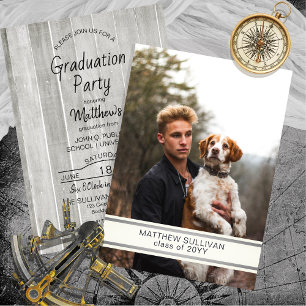Modern Wood Look Photo Graduation Party Invitation