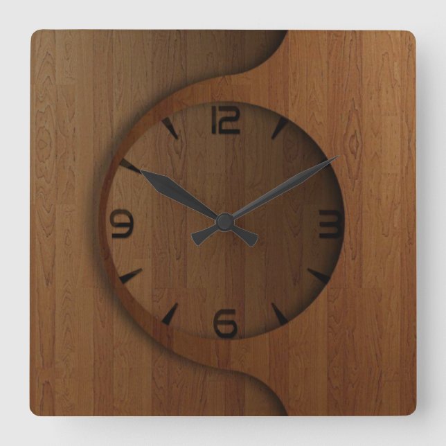Modern wood pattern design square wall clock (Front)