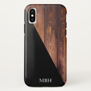 Modern Wood Planks & Black Diagonal   Monogram Case-Mate iPhone Case