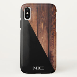 Modern Wood Planks & Black Diagonal | Monogram Case-Mate iPhone Case