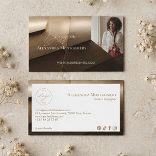 Modern Wood Professional Interior Designer Photo Business Card