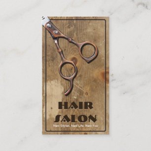 Modern Wood & Scissor Hair Beauty Salon Business Card