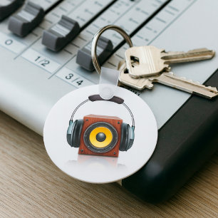 Modern Wood Speaker with Headphones Music Key Ring