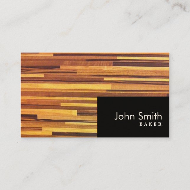 Modern Wood Stripes Baker Business Card (Front)