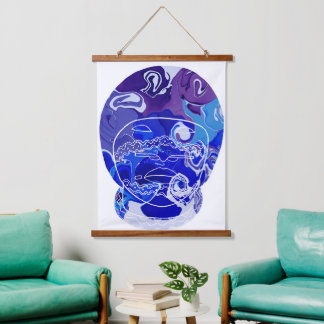 Modern Wood Topped Wall Tapestry. Hanging Tapestry