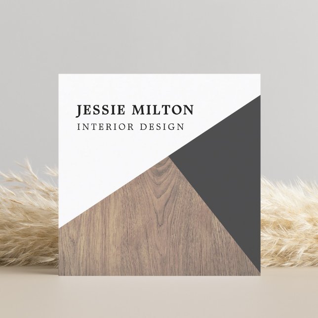 Modern Wooden Geometric Interior Designer Square Business Card (Creator Uploaded)