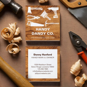 Modern Woodgrain Handyman Tools Contractor Builder Square Business Card