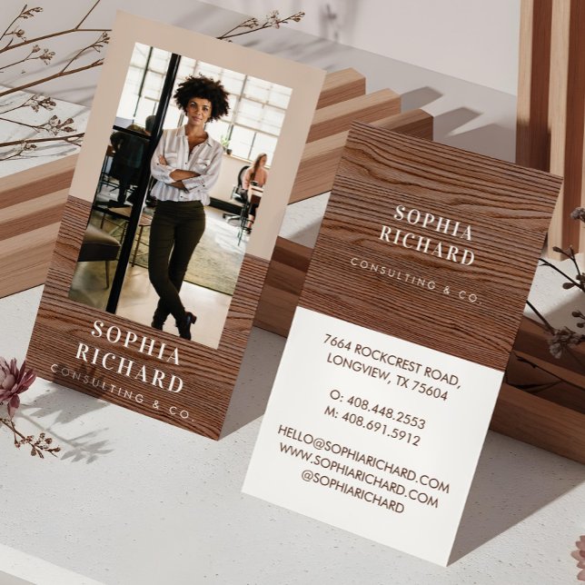 Modern Woodgrain Professional Business Photo Business Card (Modern Woodgrain Professional Business Photo Business Card)