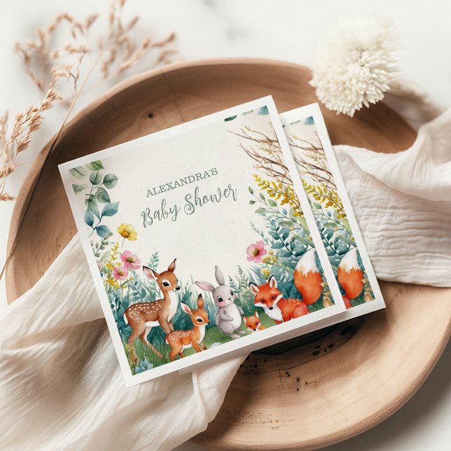 Modern Woodland Animals Forest  Baby Shower Napkin (Creator Uploaded)