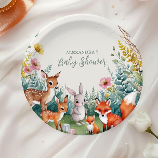 Modern Woodland Animals Forest  Baby Shower Paper Plate (Creator Uploaded)