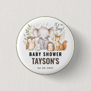 Modern Woodland Animals Forest Boy Baby Shower 3 Cm Round Badge