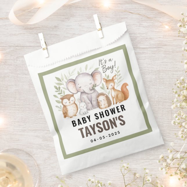 Modern Woodland Animals Forest Boy Baby Shower Favour Bags (Clipped)