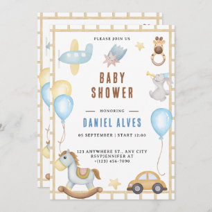 Modern Woodland Animals Forest Boy Baby Shower Inv Invitation