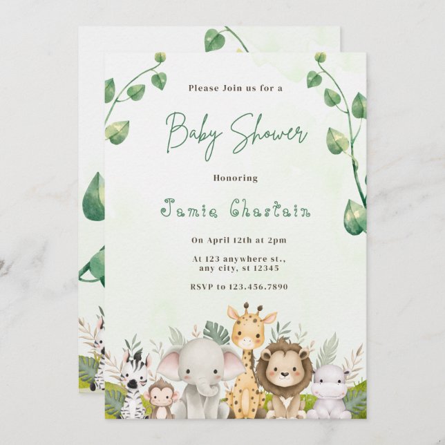 Modern Woodland Animals Forest Boy Baby Shower Inv Invitation (Front/Back)