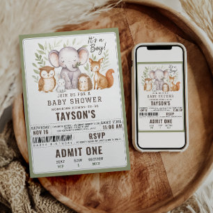 Modern Woodland Animals Forest Boy Baby Shower Invitation