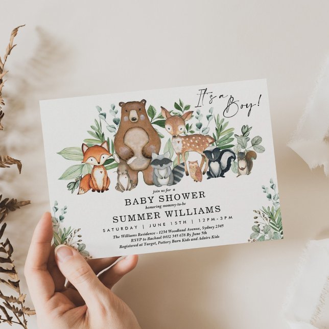 Modern Woodland Animals Forest Boy Baby Shower Invitation (Creator Uploaded)