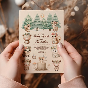 Modern Woodland Animals Forest Boy Baby Shower Invitation