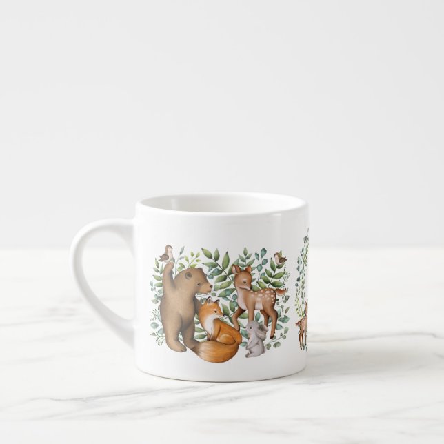 Modern Woodland Animals Forest Greenery Dream Big Espresso Cup (Left)