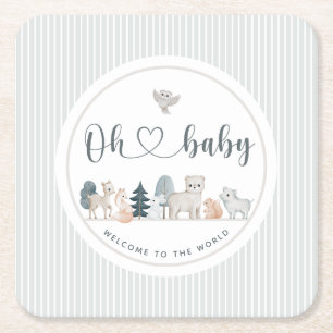 Modern Woodland Animals Neutral Boho Square Paper Coaster