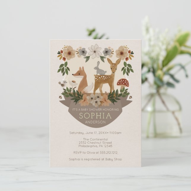 Modern Woodland Baby Shower Invitation Card (Standing Front)