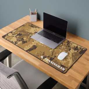 Modern Woodland Camo Camouflage Pattern Name Desk Mat