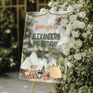 Modern Woodland Happy Camper Camping Kids Birthday Acrylic Sign