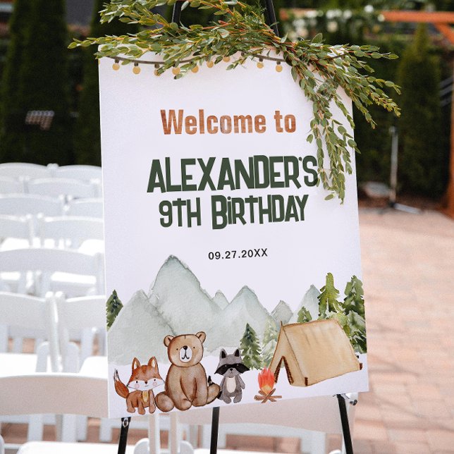 Modern Woodland Happy Camper Camping Kids Birthday Poster (Creator Uploaded)