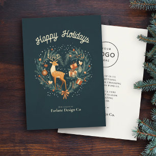 Modern Woodland Heart Small Office Business Holiday Card