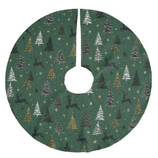 Modern Woodland Reindeer Christmas Pattern Brushed Polyester Tree Skirt