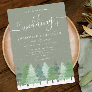 Modern Woodland Rustic Sage Green Winter Wedding Invitation
