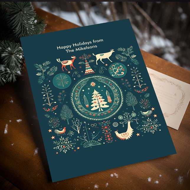 Modern Woodland Scandinavian Christmas  Holiday Card (Creator Uploaded)