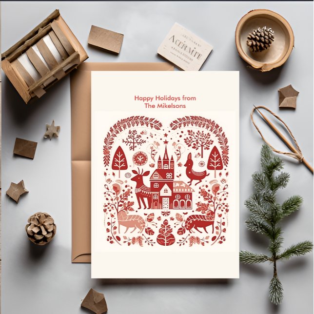 Modern Woodland Scandinavian Christmas  Holiday Card (Creator Uploaded)