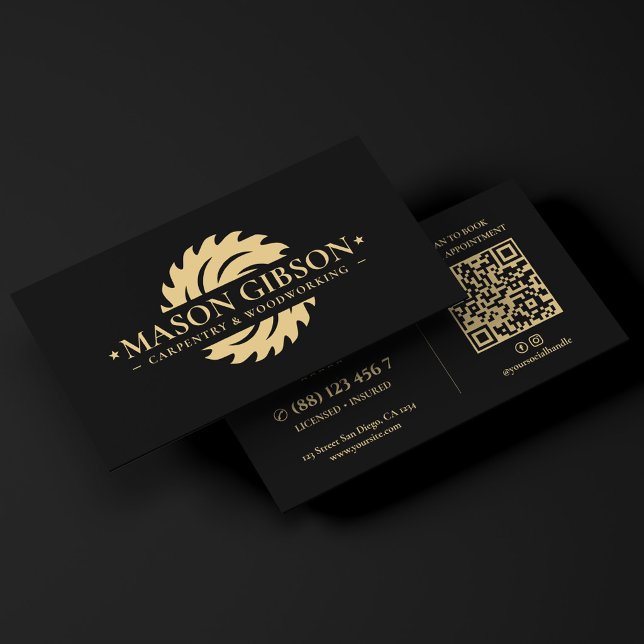 Modern Woodworker Carpentry Logo Black Business Card (Modern Woodworker Carpentry Logo Black Business Card
)