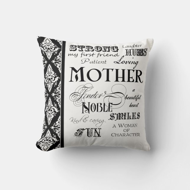 Modern Word Cloud Mother Text Sayings - Black Cushion (Front)
