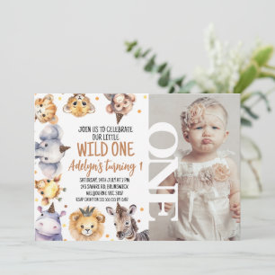 Modern Word Safari Animals Wild One 1st Birthday Invitation