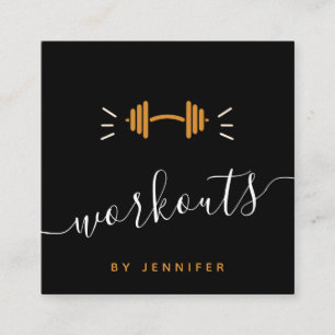 Modern Workouts Gym Trainer Fitness Barbell Logo Square Business Card