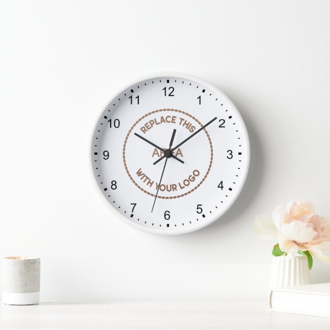 Modern Workspace Decor Your Company Logo White Clock (Home)