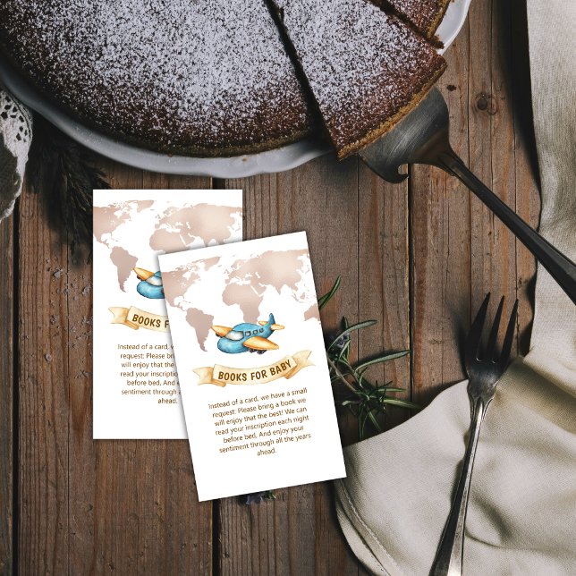 Modern World Map Airplane Books For Baby Shower  Enclosure Card (Modern World Map Airplane Books For Baby Shower Enclosure Card)