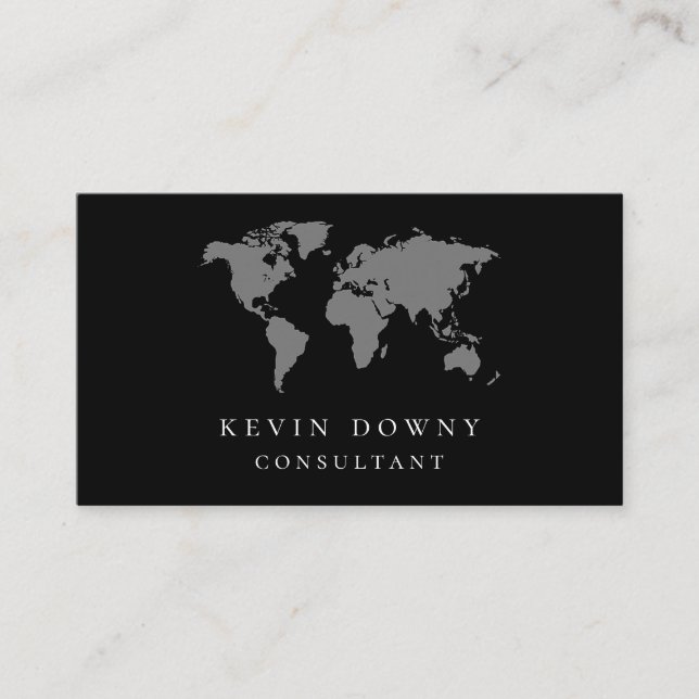 Modern World Map Black Business Card (Front)