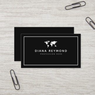 Modern World Map Black Business Card