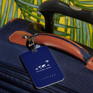 Modern World Travel Blue Luggage Tag with Name