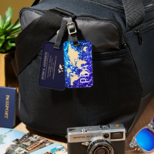 Modern World Traveller Map Glitter Monogrammed Nam Luggage Tag