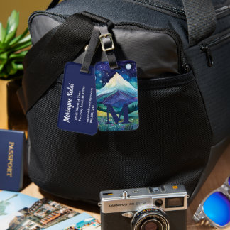 Modern World Traveller Stylish Chic Monogram Navy  Luggage Tag