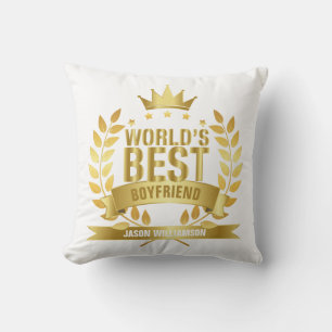 Modern World's Best Boyfriend Gold White Cushion