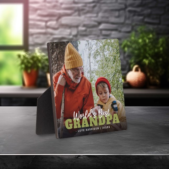 Modern 'World's Best Grandpa' Custom Photo  Plaque (Creator Uploaded)