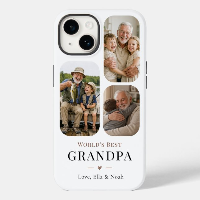 Modern World's Best Grandpa Three Photo Collage Case-Mate iPhone Case (Back)