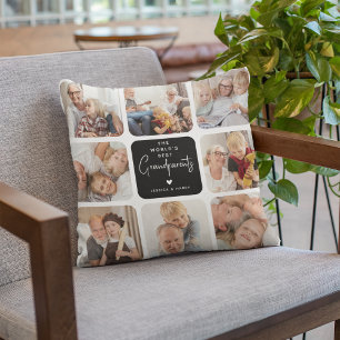 Modern World's Best Grandparents Photo Collage Cushion