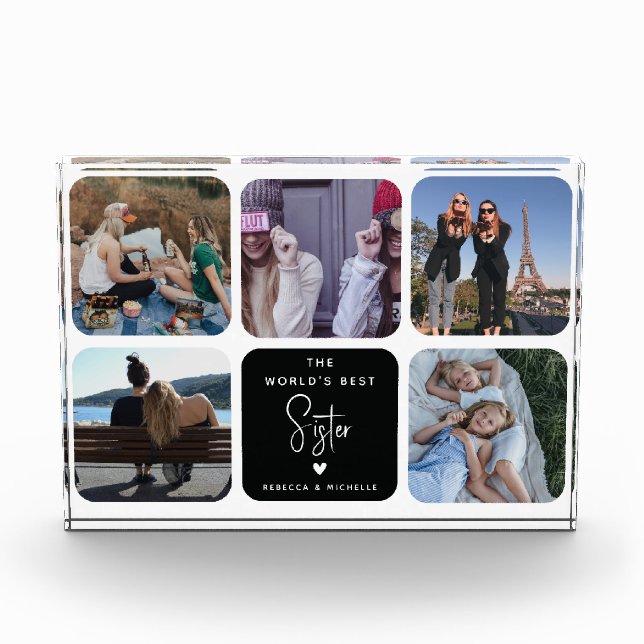 Modern World's Best Sister Photo Collage Block (Front)