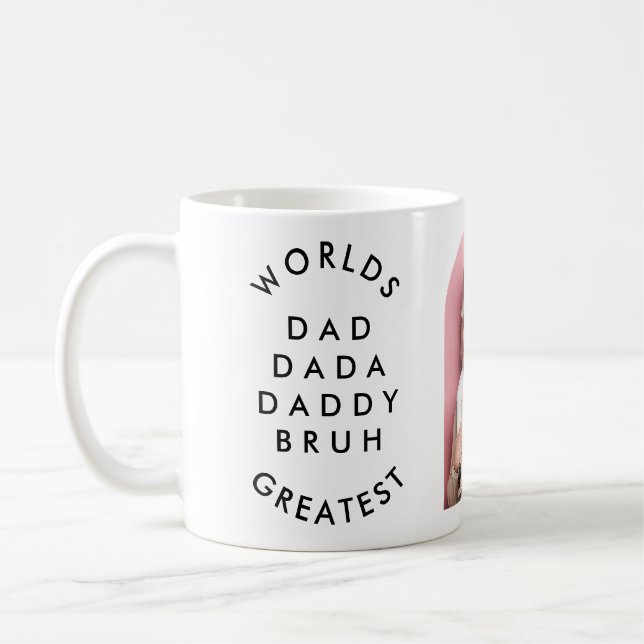 modern 'WORLDS GREATEST' DAD fathers day photo Coffee Mug (Left)