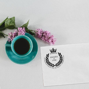 Modern Wreath and Crown Custom Return Address Rubber Stamp